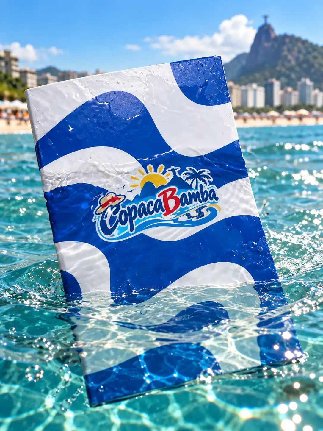 Cardápio à prova d'água caindo na água com respingos